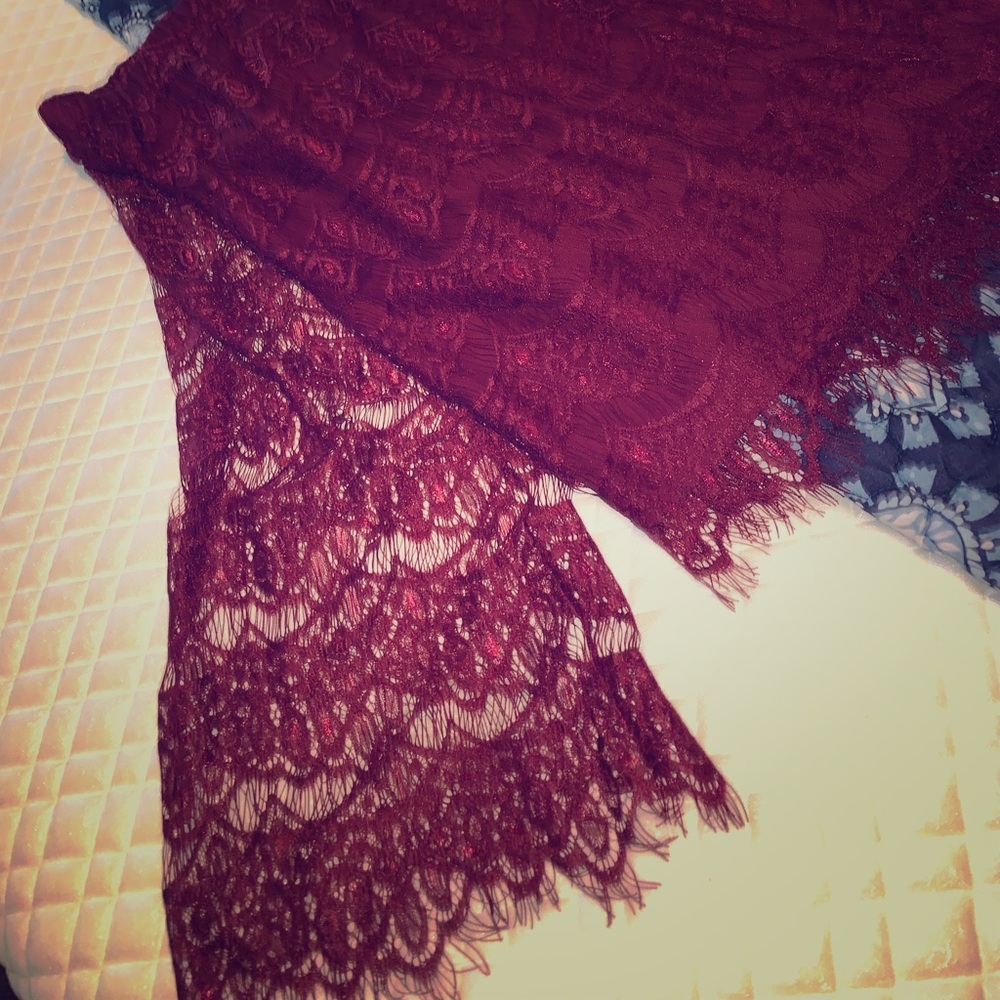 Burgundy Lace Off The Shoulder Top